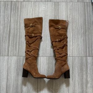 Brown Suede Knee-High Boots